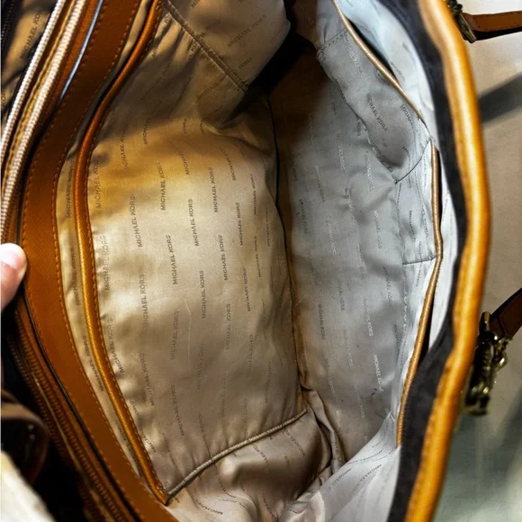 Michael Kors Jet Set Travel Brown Logo Coated Canvas Chain Tote Bag - Picture 3 of 16